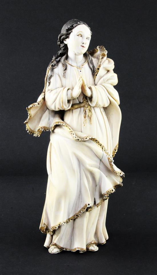 An 18th century Indo-Portuguese carved ivory figure of the Virgin Mary, probably Goa, c.1740-50, 11.5in.